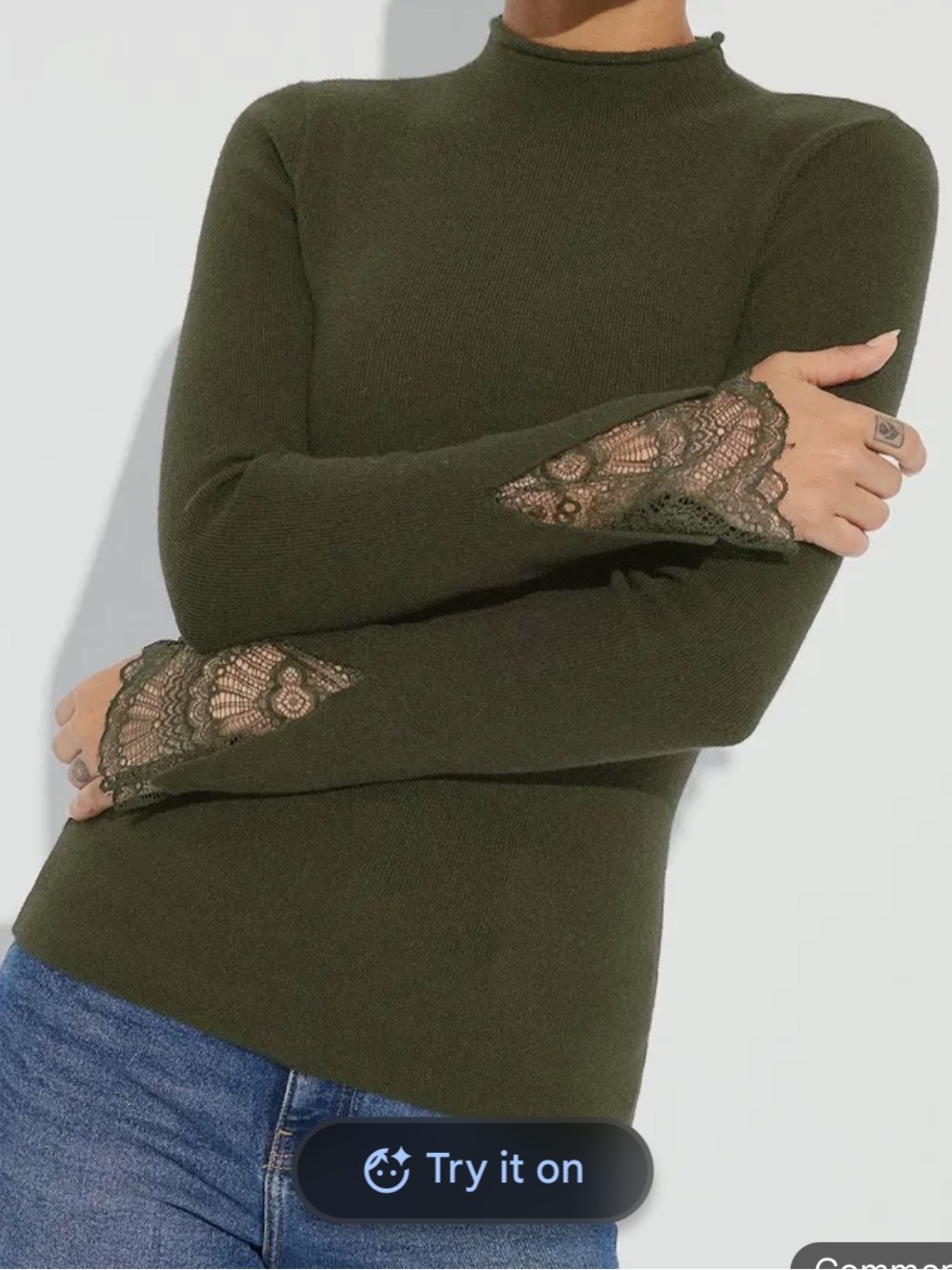Commense Lace-Cuff Mock Neck Knit